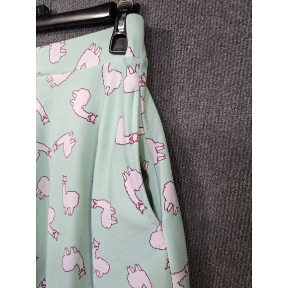 Hot Topic Llama Print Skirt Womens Small Mint Green Swing Pull On Stretch Pocket - Picture 2 of 12